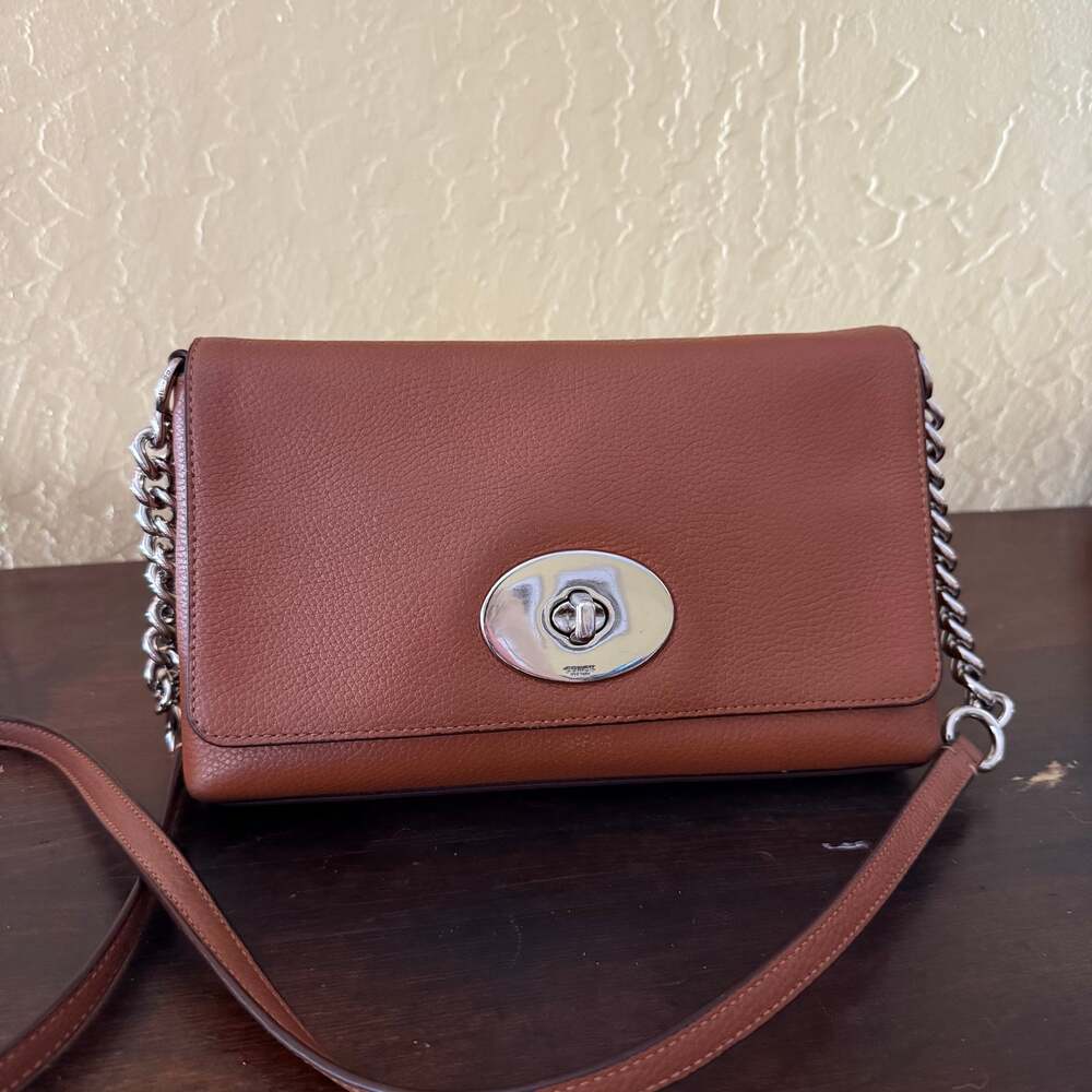 Authentic Coach Pebble Leather Crosstown Crossbody 53083 Saddle $195